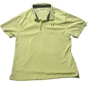 Under Armour Mens 2XL Golf Polo HeatGear Loose Neon Yellow Athletic Golf Shirt